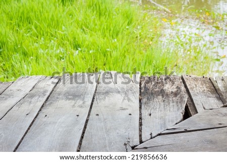 wood textured backgrounds in a room interior on the riverside and green grass