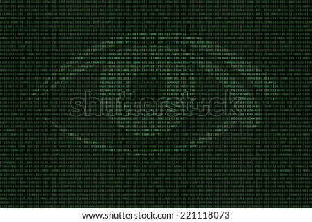Digital eye in green binary background