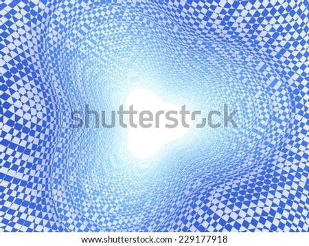 Tunnel in the fourth dimension blue. Light at the end