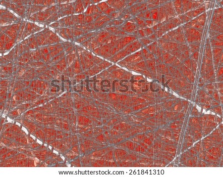3d plastic texture pattern resembling marble. Glossy white streaks of gray on a red background.