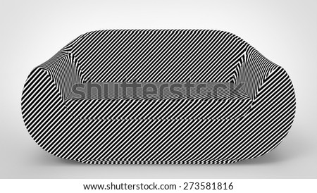 Sofa black and white stripes. In the style of pop art. Visual effects. Depicted on a white background.
