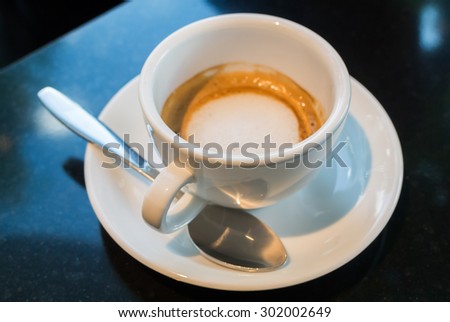 shot of espresso \
quality coffee has a lot of coffee cream on the surface of cup