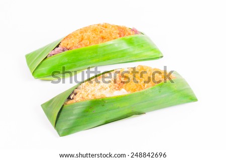a kind of thai dessert,sticky rice with topping