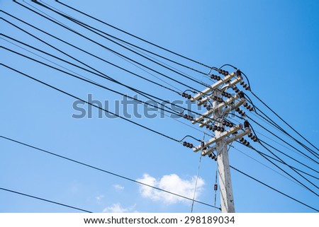 Low-voltage poles for household use.Blue sky