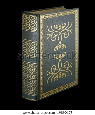 Vintage gold-decorated leather book oblique angle
