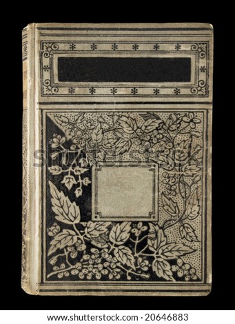 Very old gray and black book with ornamented cover and blanks for text