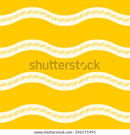 Decor chain line seamless pattern, wave vector bright yellow background, stylish print, summer design