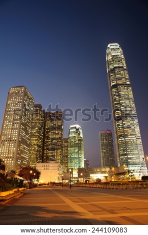 Hong Kong - August 9, 2014 : The skyscrapers at night in Central Hong Kong. A main business district many international financial services and headquarters here