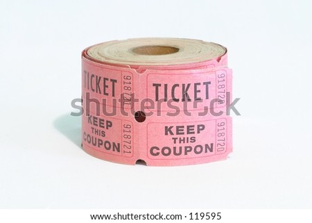 A roll of raffle tickets isolated.