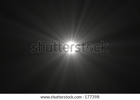 A bright white point of light with rays radiating off it, against a black backdrop.