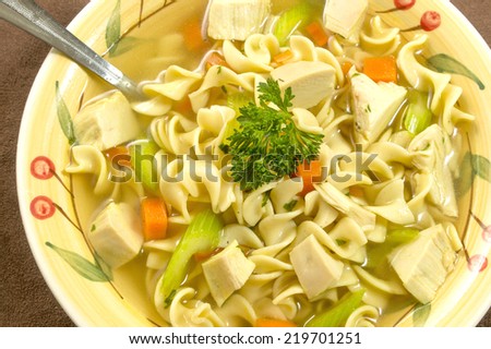 hot bowl of chicken noodle soup ready to enjoy \