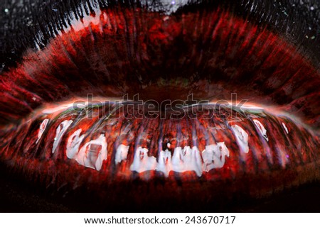 Liquid shiny dark red lips