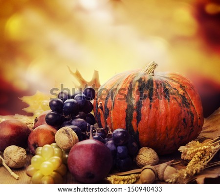 Autumn Concept With Seasonal Fruits And Vegetables