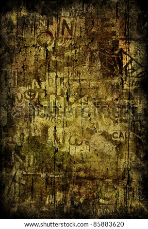 Grunge textured background with old torn newspapers