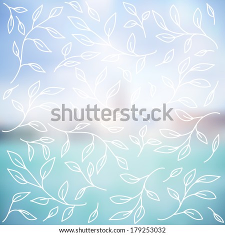 Minimalistic vector blurred background with lens bokeh and leaves. Unfocused landscape.