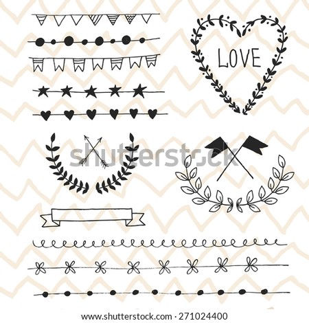 Set for wedding, holiday, valentines day design. Love elements for your design. Laurels, frames, swirls, leaves, arrows, branches, banners and curls.
