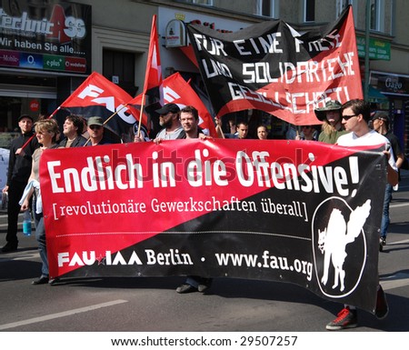 BERLIN - MAY 1: German workers march in May Day demonstrations celebrate international proletarian solidarity on May 1, 2009 in Berlin, Germany.