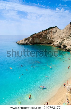 Cliff reaching out into the sea of Porto Katsiki, Lefkada, Greece