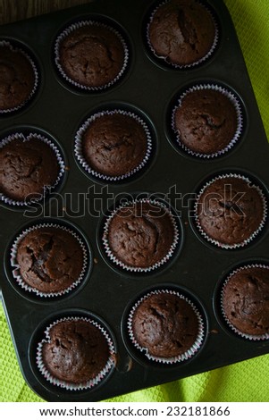 choclate muffins in baking pan