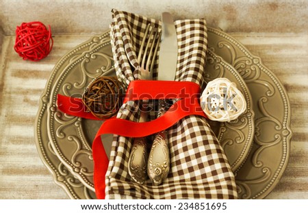 Table setting with St. Valentine decorations