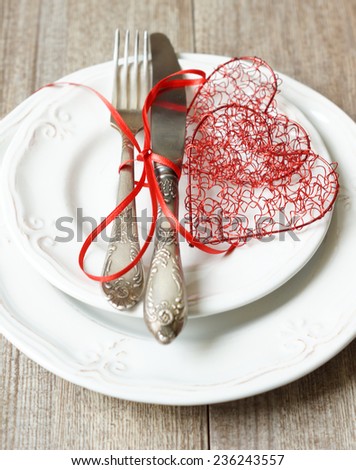 Table set for celebration St. Valentine's Day