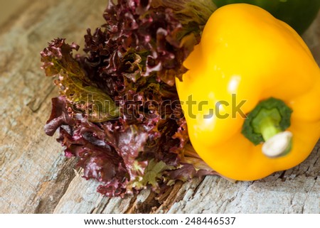 Fresh vegetables, different colors of bell pepper and fresh leaves of lettuce
