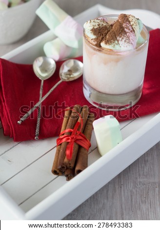 marshmallows,milk, and chocolate,cinnamon sticks,chocolate