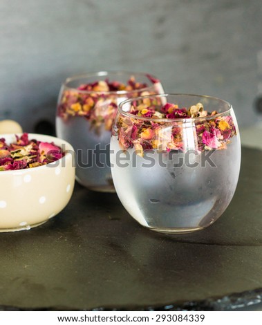 Hibiscus Tea. Flower Tea. Medicinal drink. Dry petals and Cold beverage
