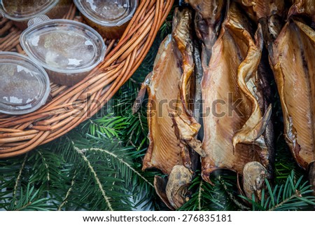 Colour picture of smoked trout and fish eggs