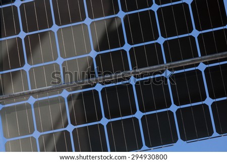 Horizontal color picture of solar panel cells