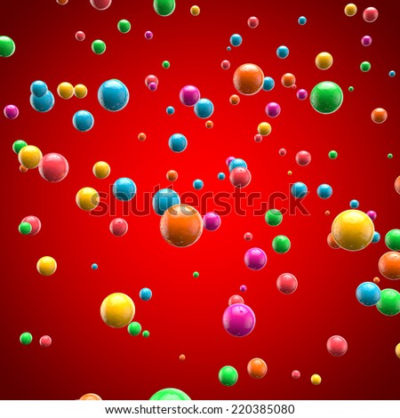 Abstract red background with glossy color balls