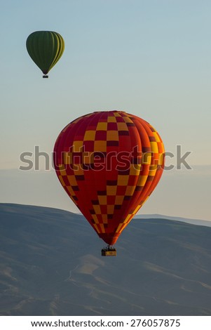 Hot air balloon in Cappadocia Turkey photographed from other balloon