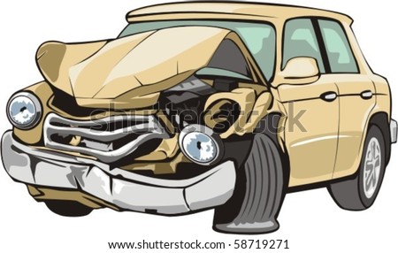 stock vector old car with crashed front