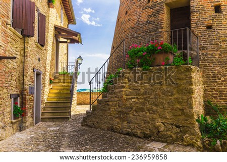 Italian street in a small provincial town in Tuscany, Italy