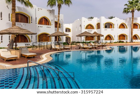 SHARM EL SHEIKH, EGYPT - FEBRUARY 13, 2015: Domina Coral Bay 5 star complex consists of nine hotels, beach length of 2 km, a casino, shops.