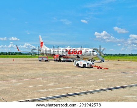 CHIANG RAI, THAILAND - JUNE 20: Boeing 737-900 Thai Lion Air landed at Mae Fah Luang Airport in Chiang rai, Thailand on June 20, 2015. Thai Lion Airways is the new low cost airline in Thailand.