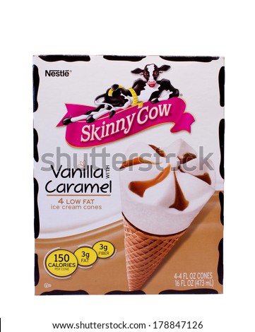 RIVER FALLS,WISCONSIN-FEBRUARY 26,2014: A box of Nestle Skinny Cow ice cream cones. Nestle is a Swiss food and beverage company located in Vevey,Switzerland.