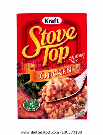 RIVER FALLS,WISCONSIN-MARCH 7, 2014: A box of Kraft Stove Top Stuffing. Kraft is an American grocery conglomerate based in Northfield,Illinois.