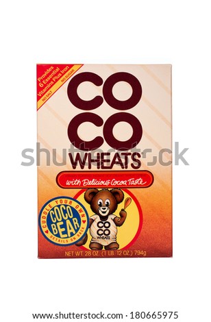 RIVER FALLS,WISCONSIN-MARCH 9, 2014: A box of Co Co Wheats breakfast cereal. Co Co Wheats is produced by Little Crow Foods of Warsaw,Indiana.