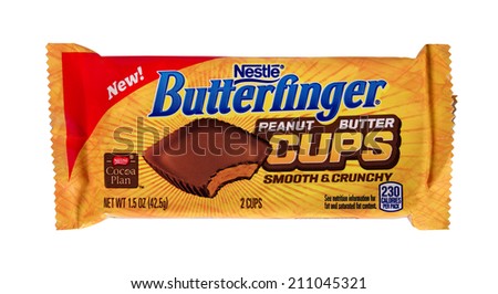RIVER FALLS,WISCONSIN-AUGUST 14,2014: A package of Nestle Butterfinger peanut butter cups. Nestle is the largest food company in the world based on revenues