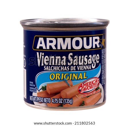 RIVER FALLS,WISCONSIN-AUGUST 19,2014: A can of Armour brand Vienna Sausage  The Armour Star food brand is owned by Pinnacle Foods.