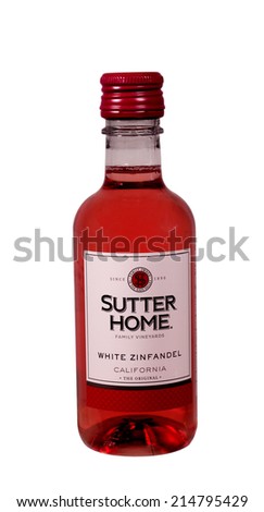 RIVER FALLS,WISCONSIN-SEPTEMBER 02,2014: A bottle of Sutter Home White Zinfandel Wine. Sutter Home Winery is one of the largest family-run wineries in the United States.