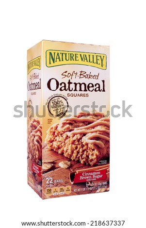 RIVER FALLS,WISCONSIN-SEPTEMBER 20,2014: A box of Nature Valley Oatmeal Squares. Nature Valley products are distributed by General Mills Inc.