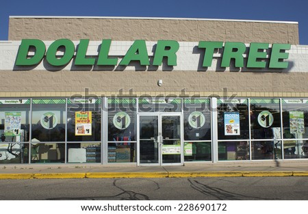 RIVER FALLS,WISCONSIN-NOVEMBER 6,2014: Dollar Tree retail storefront. Dollar Tree is headquartered in Chesapeak,Virginia and operates over four thousand retail stores.