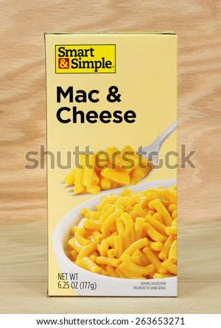 RIVER FALLS,WISCONSIN-MARCH 24,2015: A box of Smart and Simple macaroni and cheese. Smart and Simple products are distributed by Dolgencorp LLC of Goodlettsville,Tennessee.