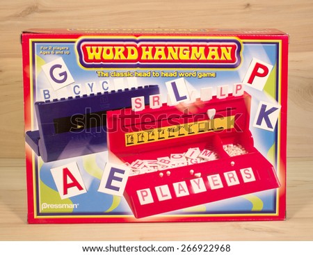 RIVER FALLS,WISCONSIN-APRIl 6,2015: A Word Hangman game box by Pressman. Pressman Toy Corporation is now owned by Goliath Games.