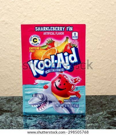 RIVER FALLS,WISCONSIN-JULY 21,2015: A package of Kool-Aid brand Sharkleberry Fin drink mix.