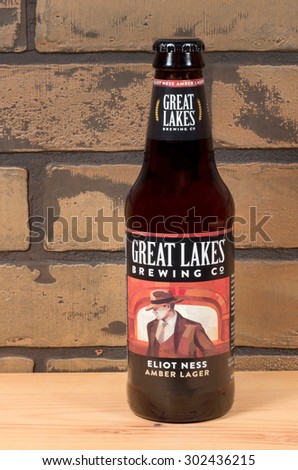RIVER FALLS,WISCONSIN-AUGUST 01,2015: A bottle of Eliot Ness amber lager. This beer is a product of Great Lakes Brewing Company.