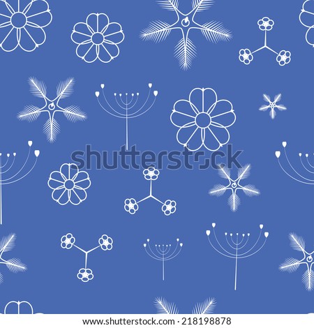 Fantasy flowers outlined seamless pattern