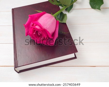 Pink rose on the book